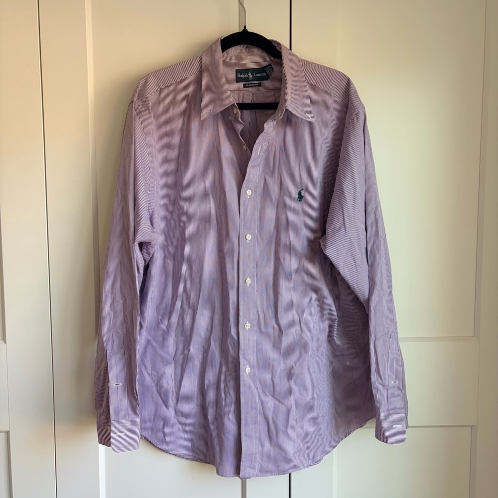 Ralph Lauren Men’s Purple Striped Button-Down Dress Shirt | 17.5 34/35